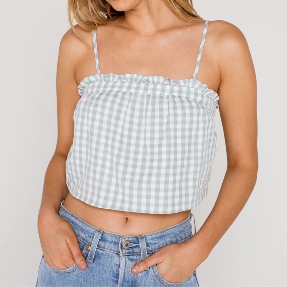 Ivy & Main Gingham Ruffle Green White Check Tank Top Size XS